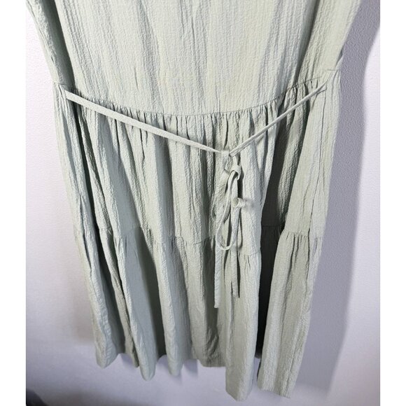 Calvin Klein Womens Textured Tiered Dress Size 2 Sage Green Split Neckline Tie - Picture 11 of 14
